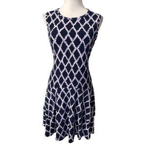 Michael Kors Dress L Large Flutter Hem Purple Blue Ivory Sleeveless Summer